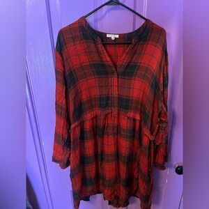 Red and Black Plaid Button-Up Dress